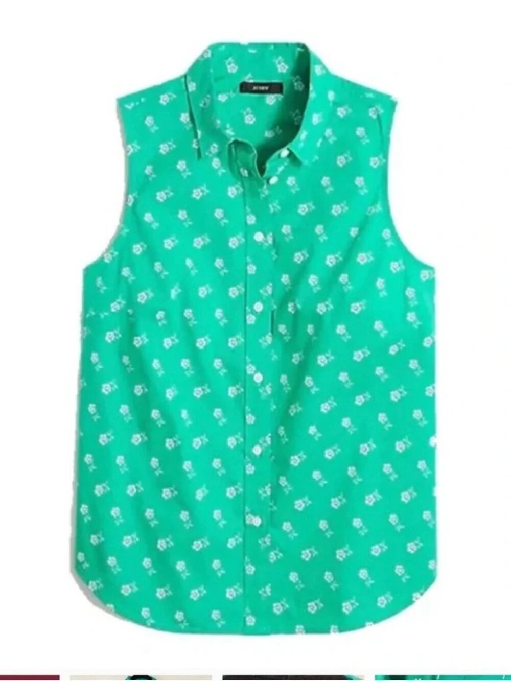 J Crew Factory Green Sleeveless Button Down Shirt with Florals- Never Worn - 3X
